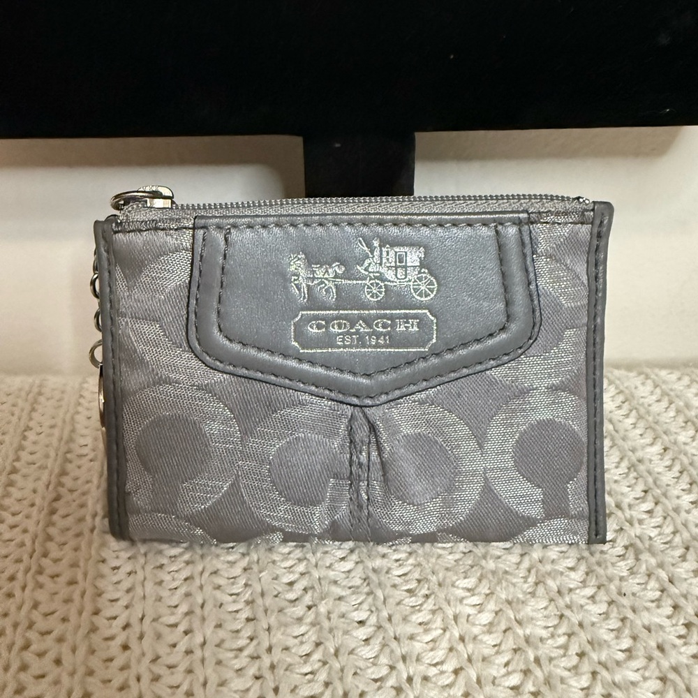 Coach Gray Signature Card Case Wallet with Horse & Carriage